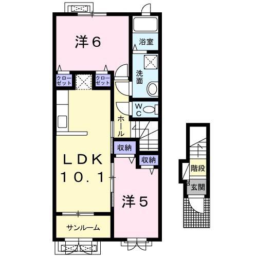 カルド・カーサ 山宮(2LDK/2階)の間取り写真