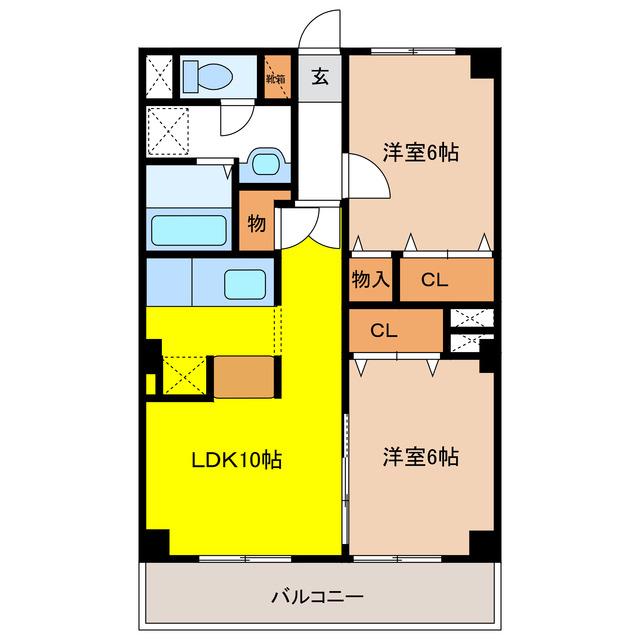 宇都宮グリーンハイツII(2LDK/6階)の間取り写真
