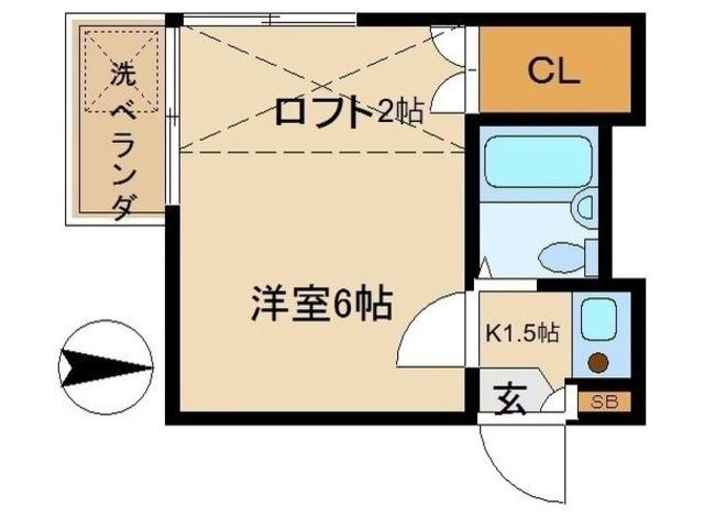 スプリングハウス(1K/2階)の間取り写真
