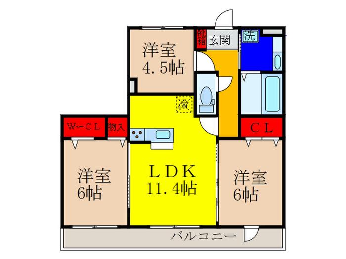 グランドソレーユ久宝寺(3LDK/2階)の間取り写真