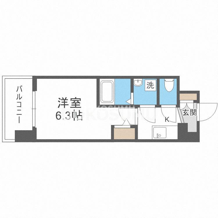 エスリードレジデンス大阪福島イースト(1K/9階)の間取り写真