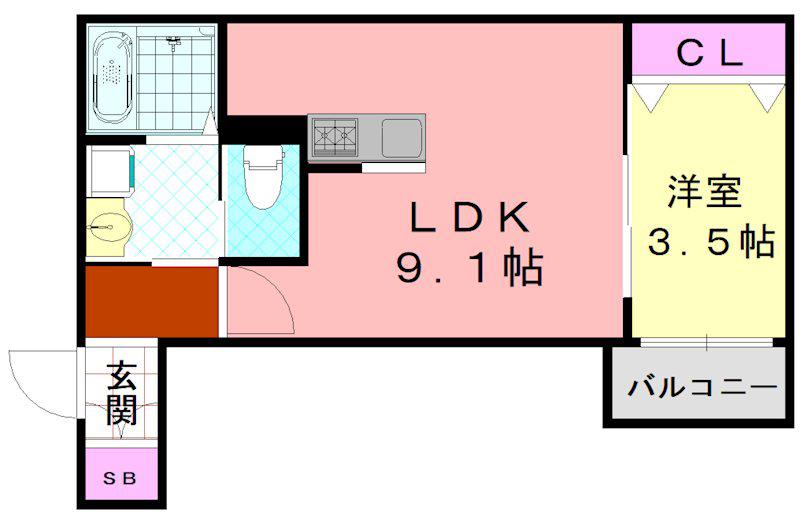 H-MAISON衣摺III(1LDK/3階)の間取り写真