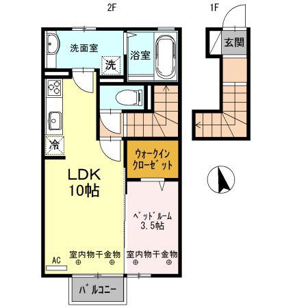 メゾンT&K(1LDK/2階)の間取り写真