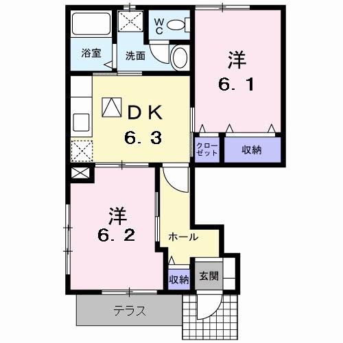 モルティ・メゾン II(2DK/1階)の間取り写真