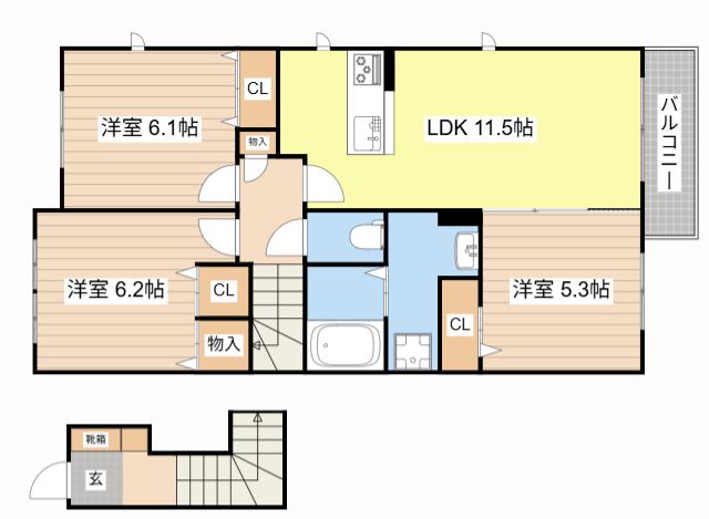 シャーメゾン CIEL(3LDK/2階)の間取り写真