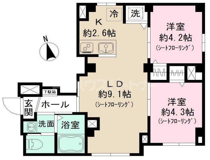 グラン ルーブル 上野(2LDK/1階)の間取り写真
