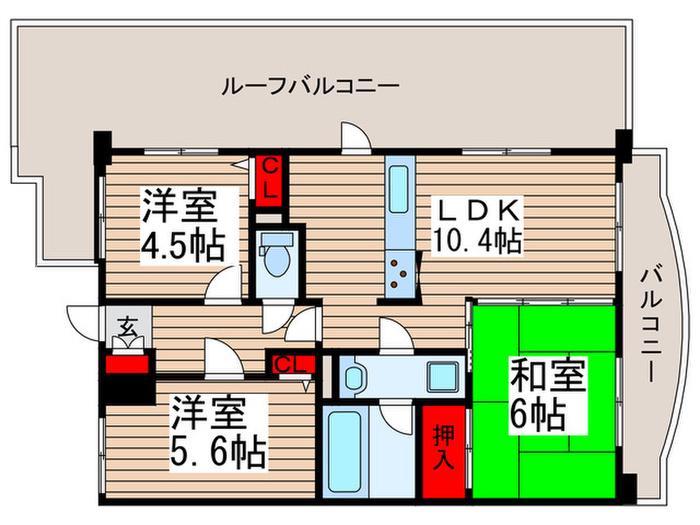 LEO拾八番館(3LDK/5階)の間取り写真