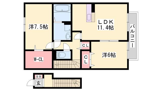 セジュールアカネA(2LDK/2階)の間取り写真