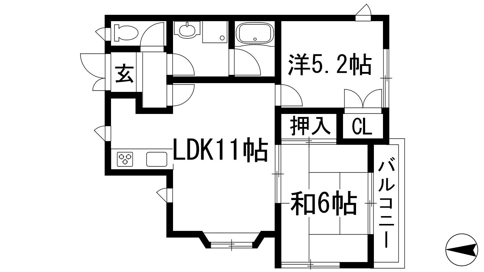 ストークハイツ旭丘A(2LDK/1階)の間取り写真