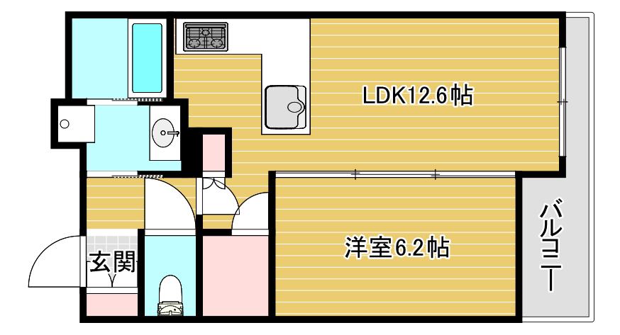 プレサンス ロジェ 難波 GRAND ウエスト(1LDK/6階)の間取り写真