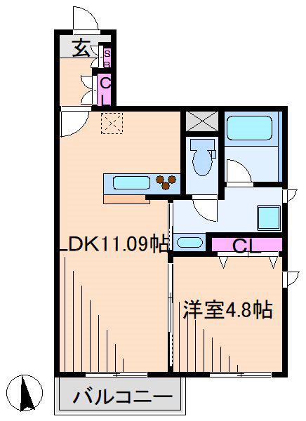 グランデール新丸子(1LDK/5階)の間取り写真