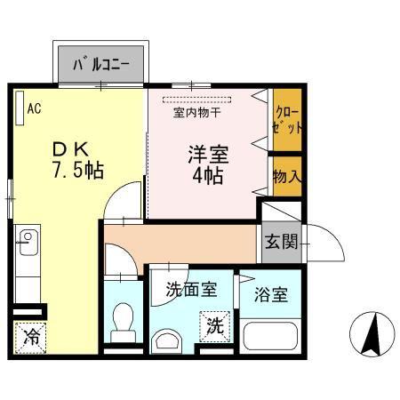 エスポワール(1DK/2階)の間取り写真
