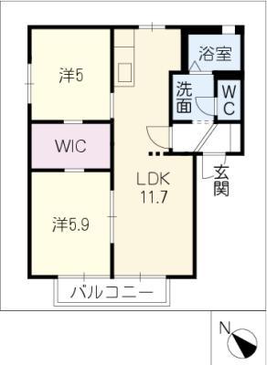 ひまわりA棟(2LDK/1階)の間取り写真