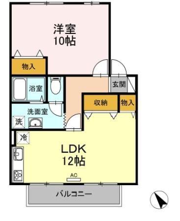 シャルムI A棟(1LDK/2階)の間取り写真