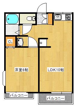 フェリズアルファ(1LDK/2階)の間取り写真