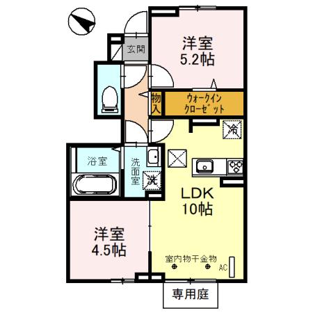 カーサ・フェリーチェ新在家(2LDK/1階)の間取り写真