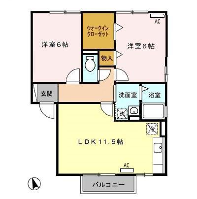 サンパティックB(2LDK/2階)の間取り写真