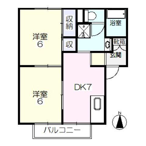 プレジールSANYO C棟(2DK/2階)の間取り写真