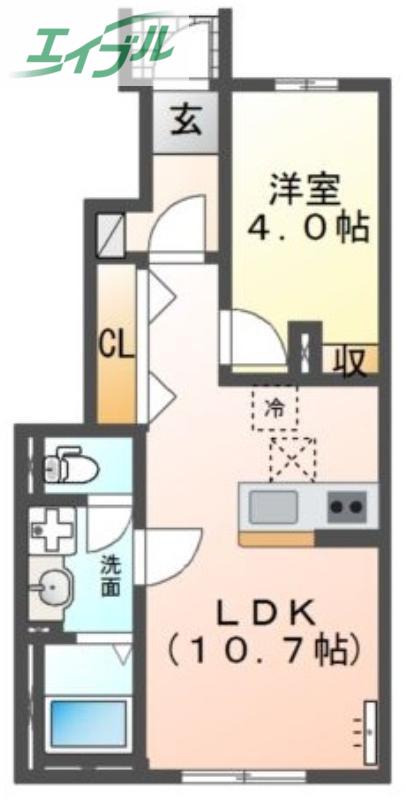 シャフル(1LDK/1階)の間取り写真