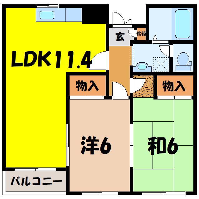 サニーガーデンE棟(2LDK/2階)の間取り写真