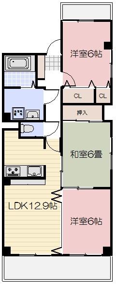 グリーンコート福田(3LDK/3階)の間取り写真