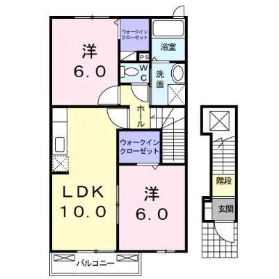フローラルアメニティA・B・C(2LDK/2階)の間取り写真