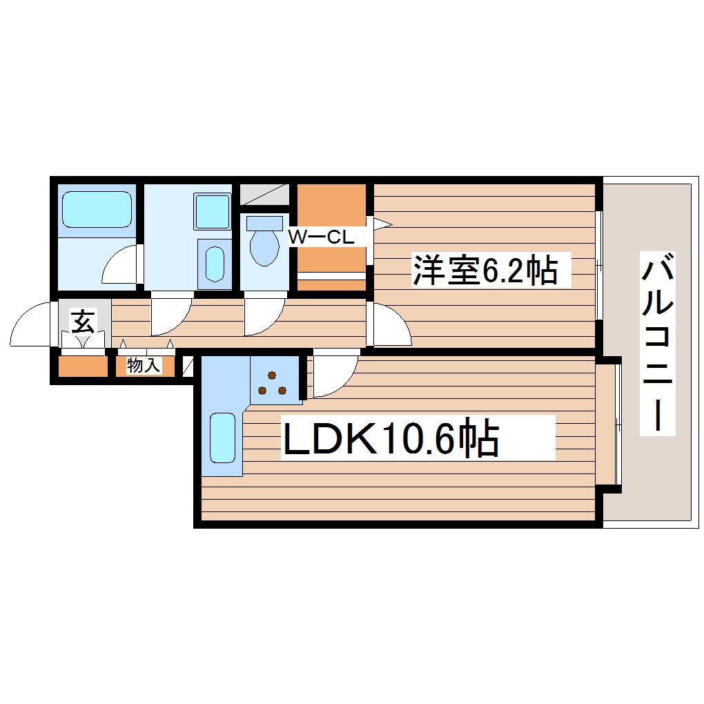 フレール仙台長町南(1LDK/3階)の間取り写真