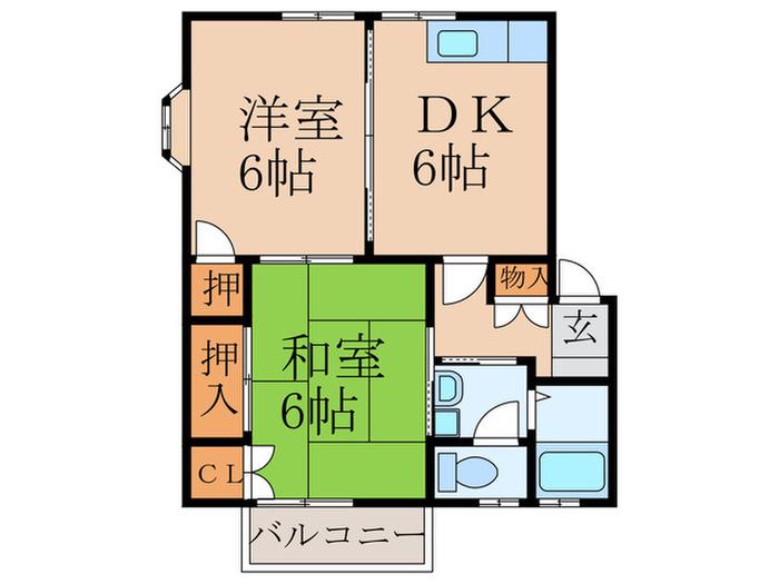 モンシャレ勝山(2DK/2階)の間取り写真