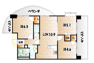 オークランドアサート小倉(3LDK/8階)の間取り写真