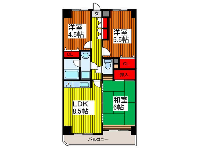グリーンパーク ウエスト川口(3LDK/6階)の間取り写真