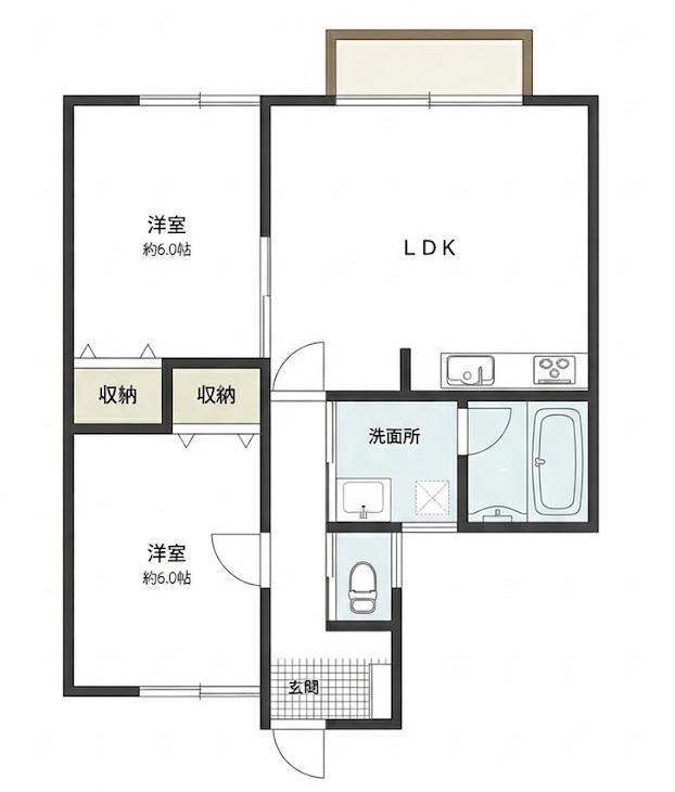 グランディールD(2LDK/1階)の間取り写真