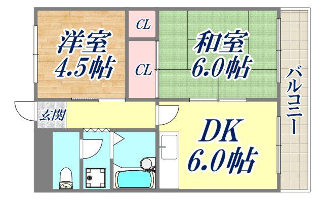 レークヒルⅠ(2DK/2階)の間取り写真