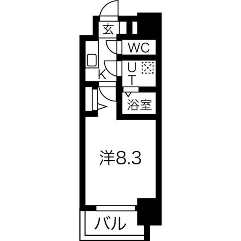 プランドール江戸堀レジデンス(1K/3階)の間取り写真