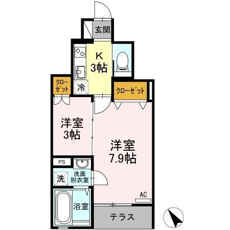 パインツリー B棟(2K/1階)の間取り写真