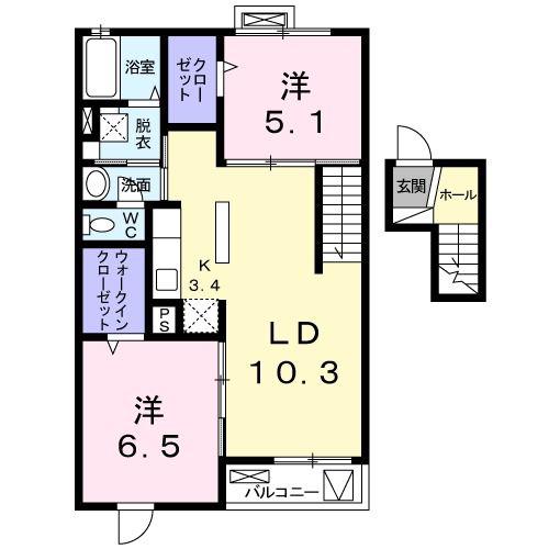 ラフレシール三島(2LDK/4階)の間取り写真