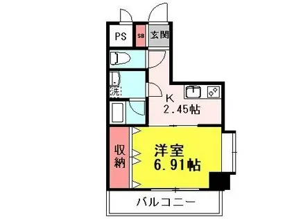 シティハイツむらさき(1K/6階)の間取り写真