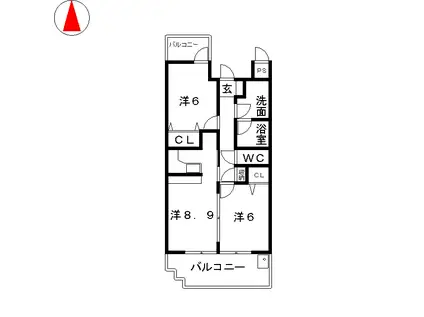 グレンツェント千代田(2LDK/2階)の間取り写真