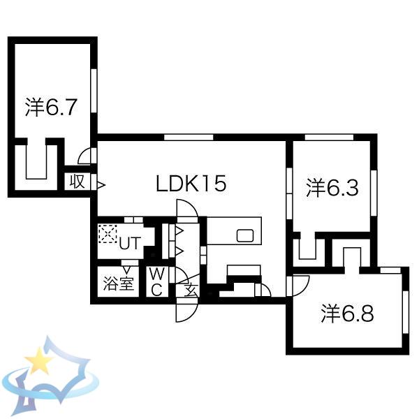レブニーズ ザ・レジデンス 宮の森(3LDK/2階)の間取り写真