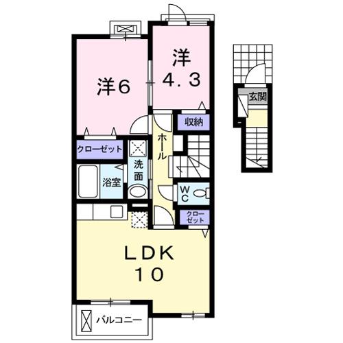 グラッチェ弐番館(2LDK/2階)の間取り写真