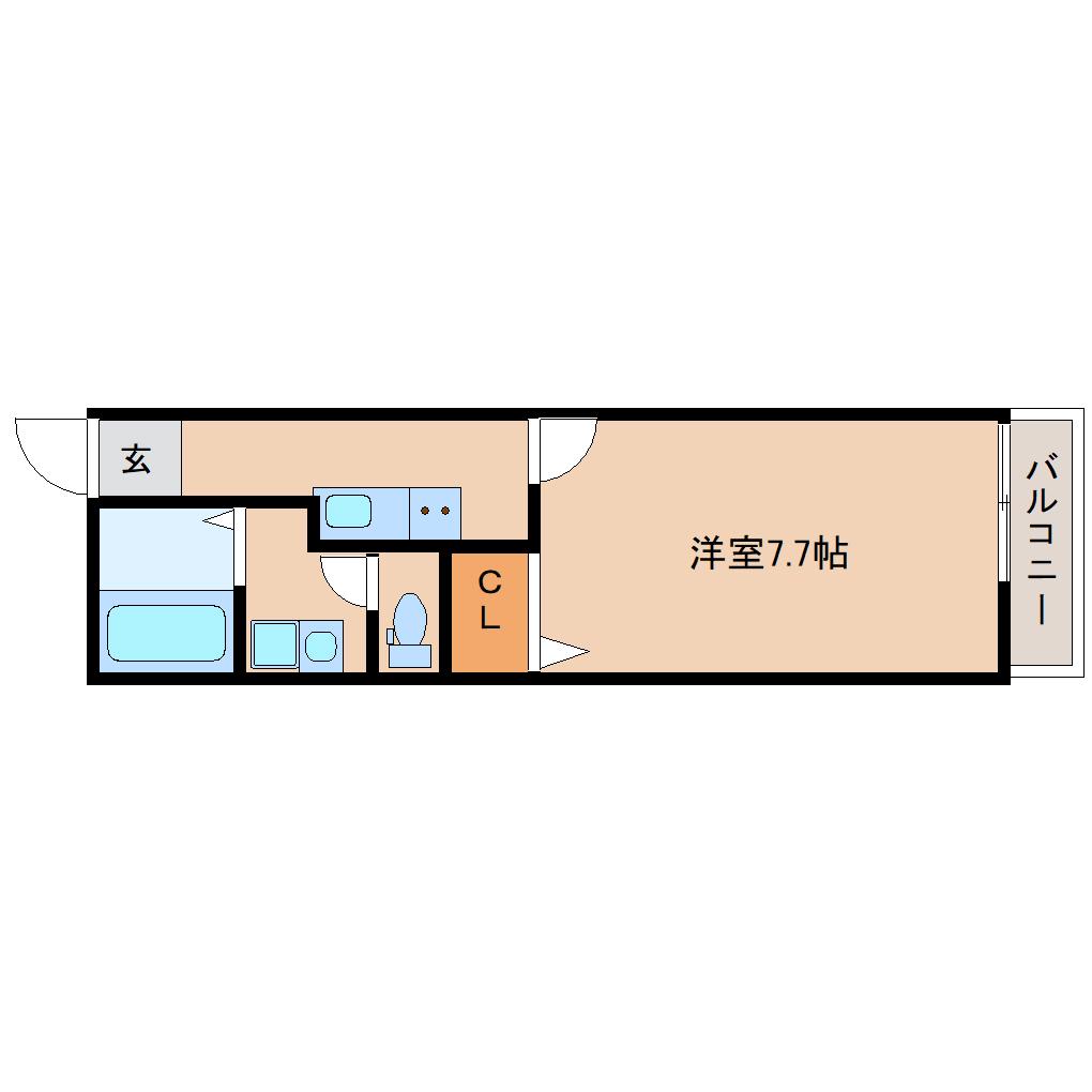 GRADITO富雄駅前 2番館(1K/1階)の間取り写真