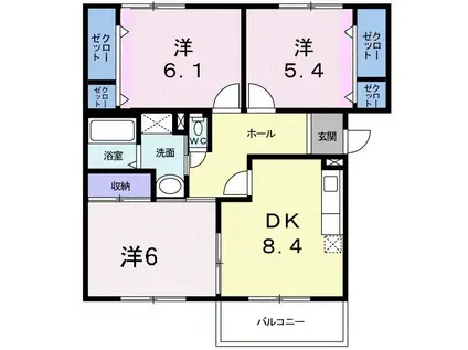クリアヴィレッジF(3DK/1階)の間取り写真