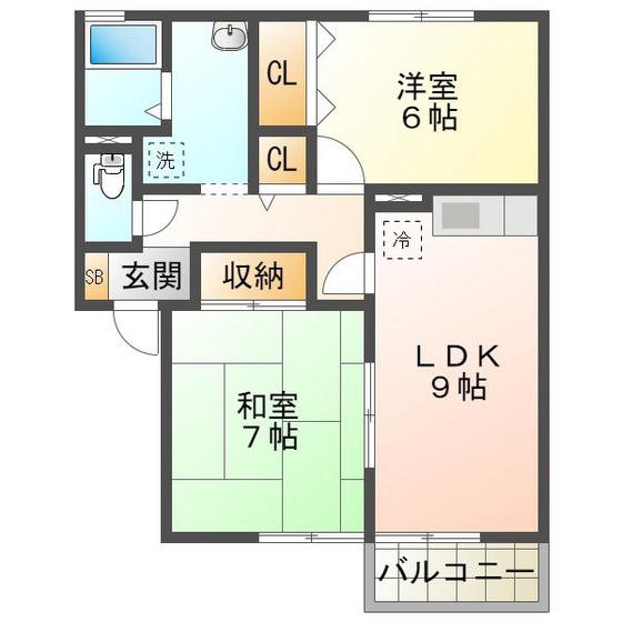 セジュール大羽根A(2LDK/1階)の間取り写真