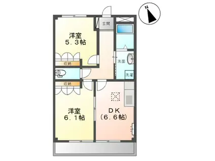 エバープレイスB(2DK/1階)の間取り写真