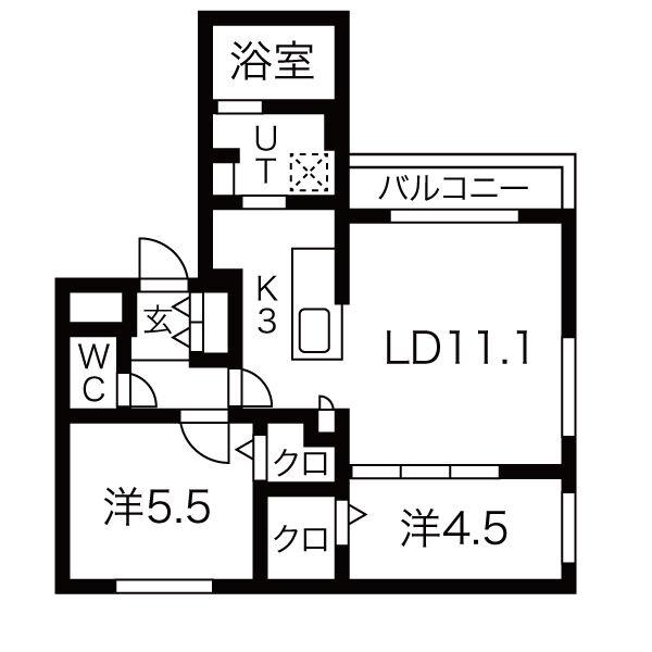 ANGELIC VILLAGE北23条エンジェリック ヴィレッジ北2(2LDK/3階)の間取り写真
