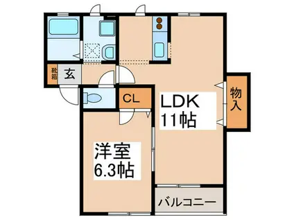 ベルリード八尾南(1LDK/2階)の間取り写真