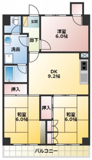 ハイデンスホンダ(3DK/5階)の間取り写真