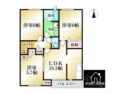 シルエット プリンセスB(3LDK/2階)の間取り写真
