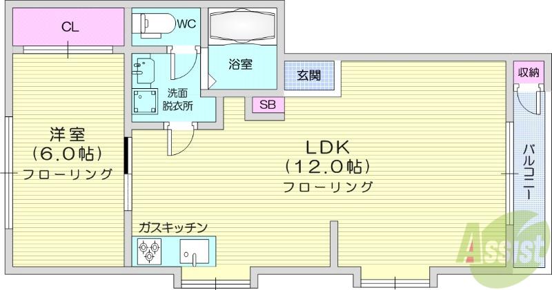 メゾンきむら(1LDK/1階)の間取り写真