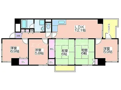 近鉄南港ガーデンハイツ 22号棟(5LDK/8階)の間取り写真