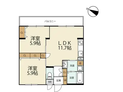 INSIGHT REPOS山科新十条(2LDK/4階)の間取り写真